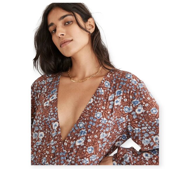 Madewell XS Woodland Floral Challis Dress brown blue purple EUC - Picture 3 of 14
